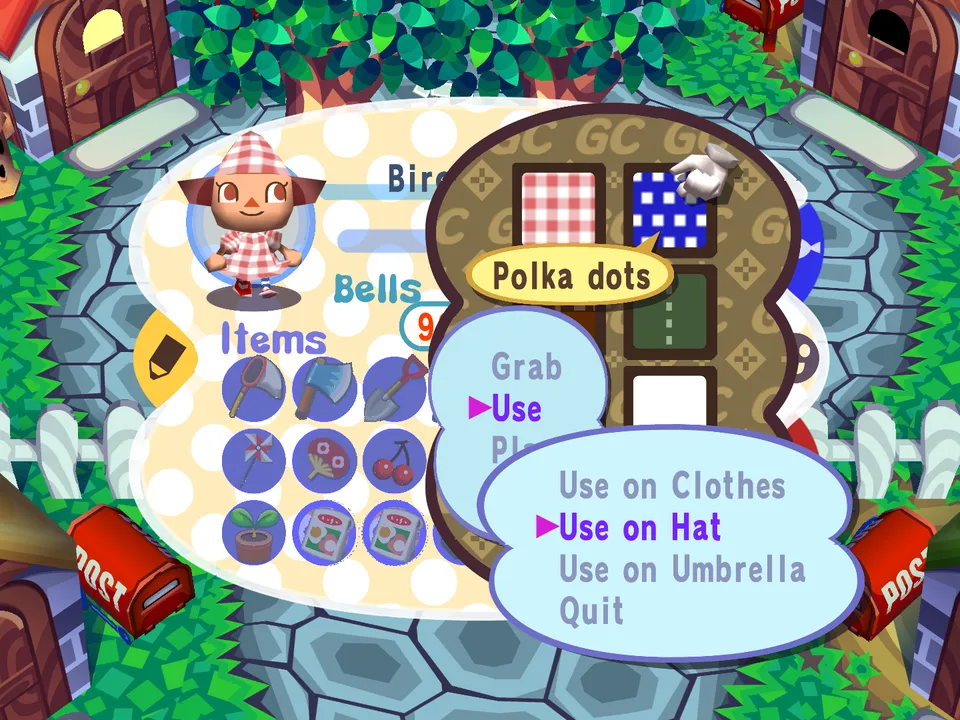 Your designs open in the pockets, with Use on Hat picked for a polka dot design.