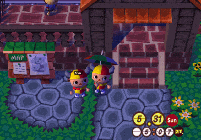 Two players exploring a town together during an online visit
